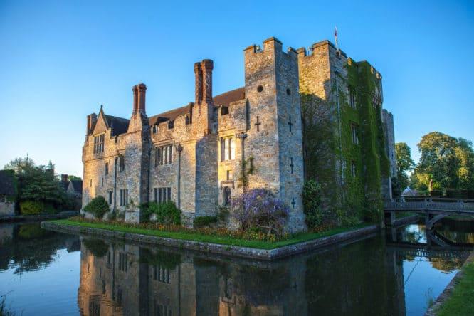 The sunlit exterior of the spectacular Hever Castle & Gardens in Kent 
