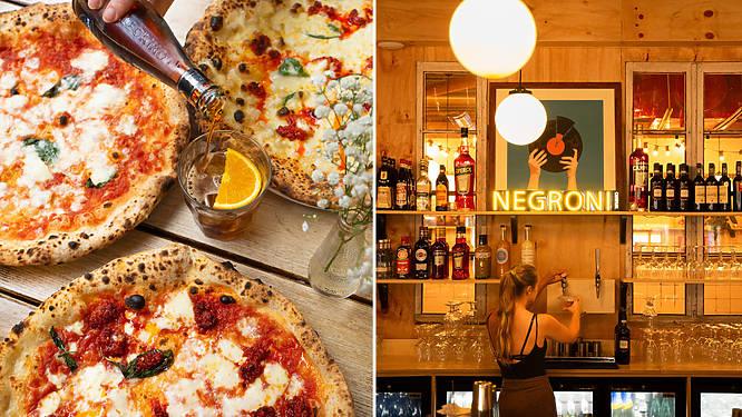 Rudy's Pizza: image of the pizza to the right, and bar layout to the left