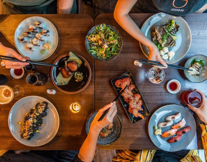 A delicious spread of Japanese food at Issho-Ni restaurant in Bethnal Green, East London 